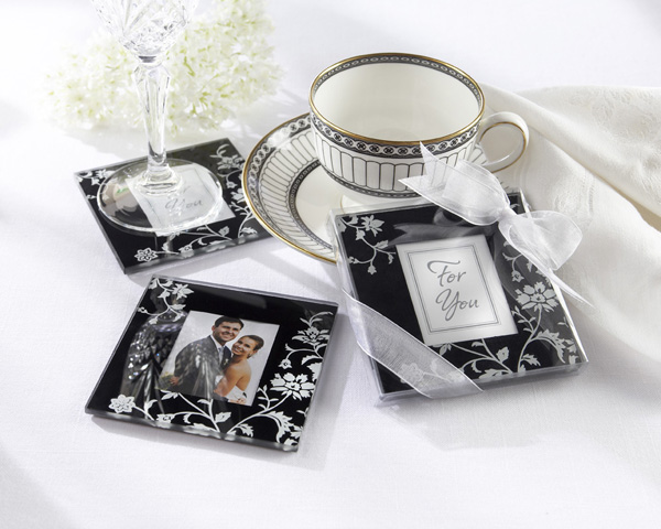 "Timeless Traditions" Elegant Black & White Glass Photo Coasters